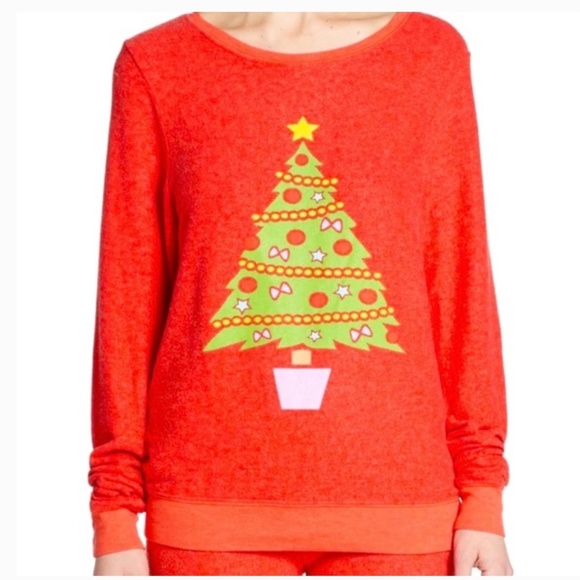 Wildfox Red Christmas Tree Baggy Beach Jumper Size Large - Picture 13 of 13